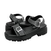 Sandali Piatti Donna Pepe Jeans Pola - Neri Con Fibbia E Plateau